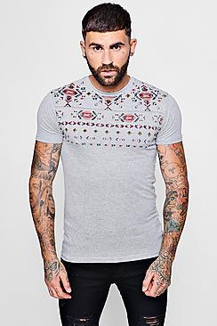 Boohoo Tribal Yoke Print T-shirt