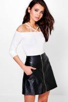 Boohoo Avery Long Sleeve Caged Cold Shoulder Cream