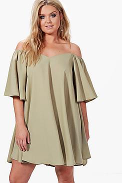 Boohoo Plus Alex Open Shoulder Woven Swing Dress