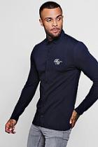 Boohoo Long Sleeved Muscle Fit Shirt With Bm Logo