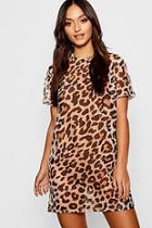 Boohoo Petite Leopard Print Mesh T Shirt Dress