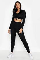 Boohoo Ribbed Tie Drawstring Top & Legging Co-ord