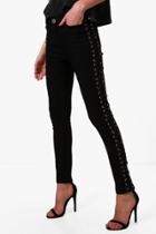 Boohoo Selma Side Lace Up Skinny Jeans Black