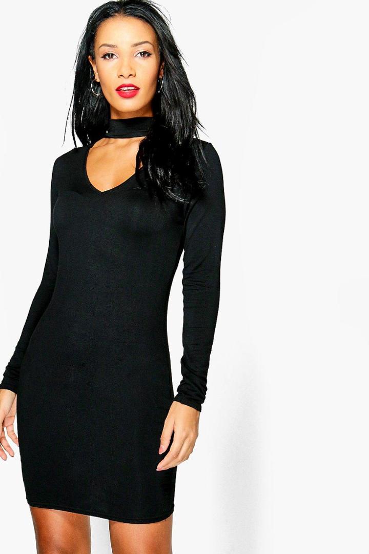 Boohoo Katy Choker Plunge Bodycon Dress Black