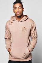 Boohoo Over The Head Distressed Hoodie Taupe