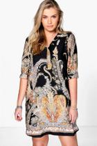 Boohoo Plus Eveline Paisley Border Shirt Dress Black