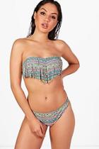 Boohoo Florence Aztec Fringe Bandeau Bikini