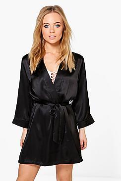 Boohoo Petite Nadia Satin Kimono Robe