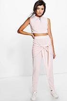 Boohoo Sonia Tie Waist Legging & Crop Knitted Lounge Set