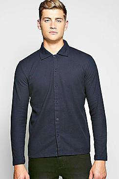 Boohoo Long Sleeve Pique Button Through Shirt