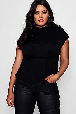 Boohoo Plus Toya Peplum Pleat High Neck Top