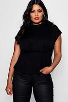 Boohoo Plus Toya Peplum Pleat High Neck Top