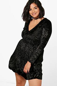 Boohoo Plus Katie V Neck Embroidered Skater Dress