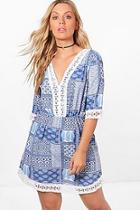 Boohoo Plus Olivia Crochet Trim Printed Dress