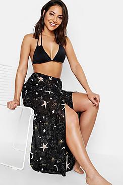 Boohoo Galaxy Star Print Beach Trousers