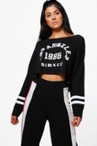 Boohoo Sarah La Print Crop Knitted Top Black