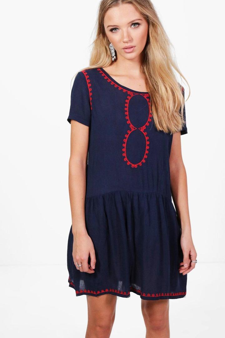 Boohoo Charlotte Printed Trim Dress Blue
