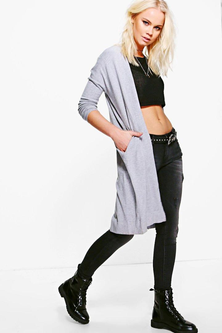 Boohoo Emma Longline Cocoon Cardigan Grey