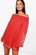 Boohoo Petite Spot Embroidered Sleeve Dress