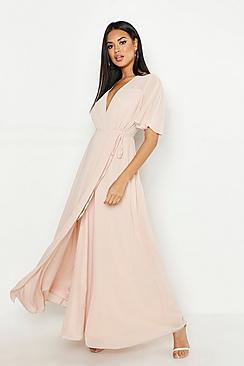 Boohoo Chiffon Angel Sleeve Maxi Dress