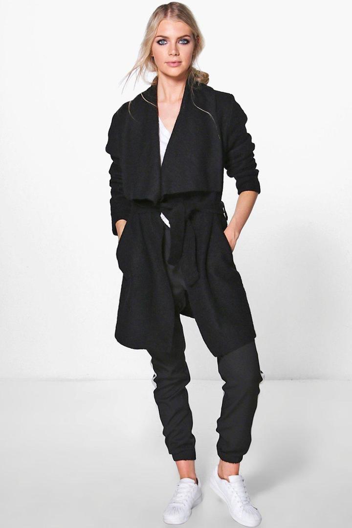 Boohoo Lara Shawl Collar Coat Black