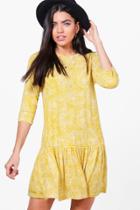 Boohoo Caroline Printed Peplum Dress Yellow
