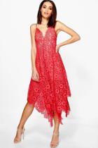 Boohoo Boutique Amy Eyelash Lace Plunge Midi Dress Coral