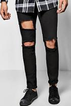 Boohoo Skinny Fit Rigid Jeans With Open Rips