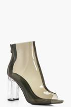 Boohoo Isabel Clear Cylinder Heel Ankle Boot Khaki