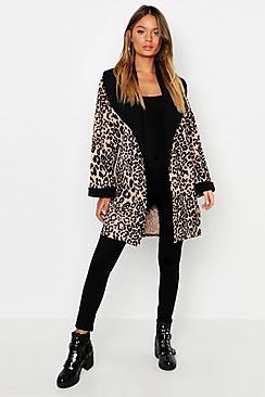 Boohoo Leopard Contrast Collar Duster