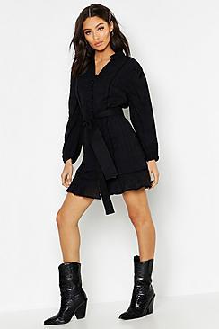 Boohoo Button Front Broderie Anglaise Shift Dress