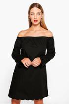 Boohoo Taja Scalloped Cotton Off Shoulder Dress Black