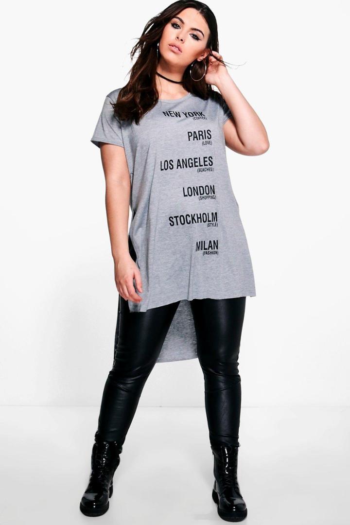 Boohoo Plus Grace Printed Longline Tee Grey