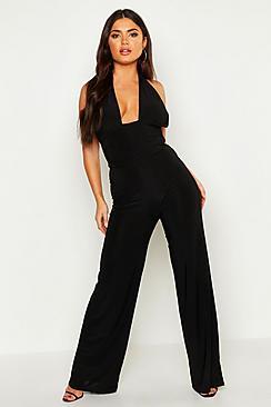 Boohoo Slinky Halterneck Top & Wide Leg Trouser Co-ord