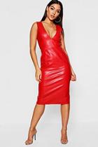 Boohoo Pu Plunge Neck Midi Dress