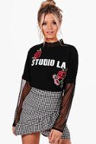 Boohoo Mia Mesh Insert Slogan T-shirt
