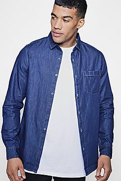 Boohoo Denim Shirt In Mid Blue