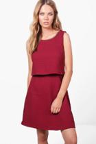 Boohoo Hannah Gold Chain Trim Swing Dress Wine