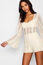 Boohoo Tall Flare Sleeve Crochet Playsuit