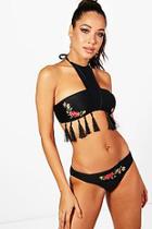 Boohoo Cyprus Embroidered Tassel Bandeau Bikini
