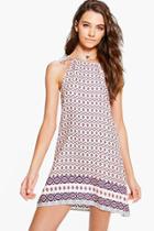 Boohoo Alinna Border Hem Print Strappy Swing Dress Multi