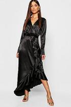 Boohoo Satin Ruffle Wrap Maxi Dress