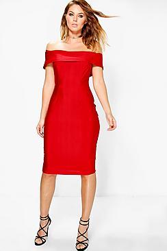 Boohoo Daisy Slinky Off Shoulder Midi Bodycon Dress