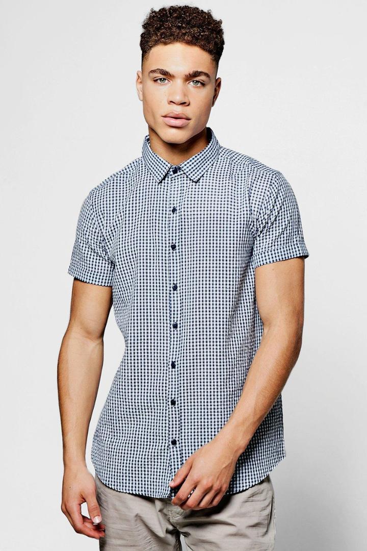 Boohoo Short Sleeve Mini Gingham Shirt Navy