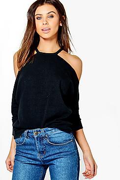 Boohoo Petite Kady Textured Cold Shoulder Top