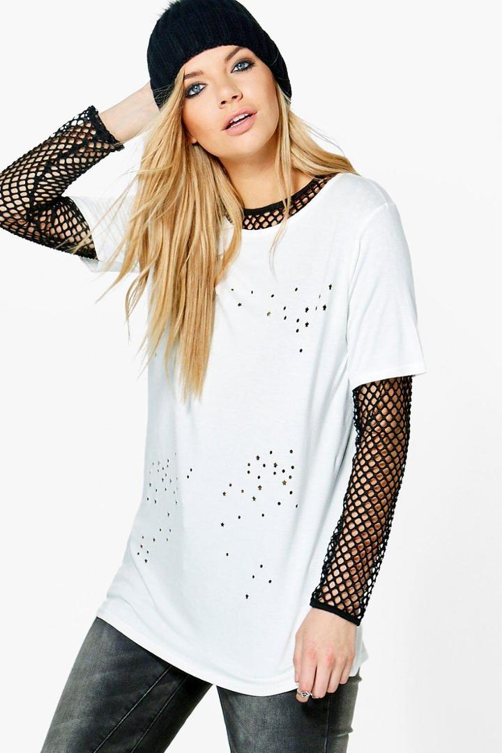Boohoo Dora Star Lazer Cut Out T-shirt Cream