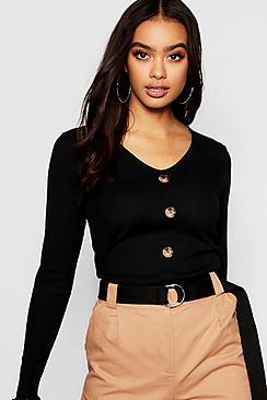 Boohoo Lettuce Hem Horn Button Top