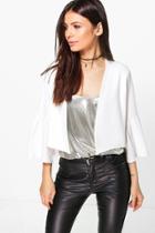 Boohoo Esme Bell Sleeve Crop Blazer Cream