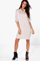 Boohoo Brandi Batwing Slouchy Dress Stone