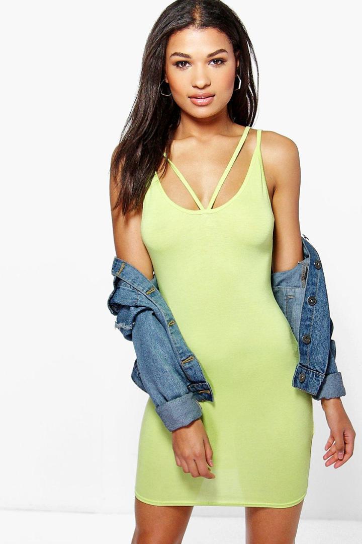 Boohoo Arabella Double Strap Bodycon Dress Lime